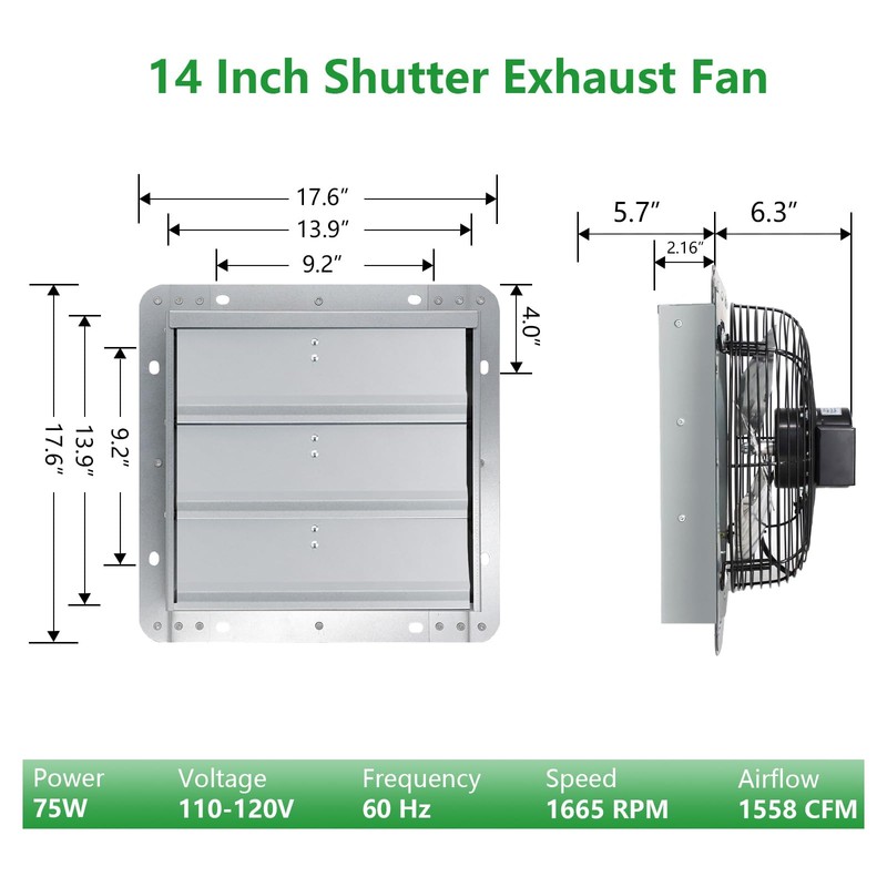 Aibabcue Shutter Exhaust Fan, 14 inch Wall Mount Attic Fans
