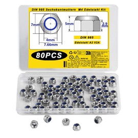 TA-VIGOR 80Pcs M4 Nylon Hex Lock Nuts, 304 Stainless Steel Nylon Insert Self-locking Nuts, Hexagon Threaded Nyloc Nut for Lock Washers Bolts Screws