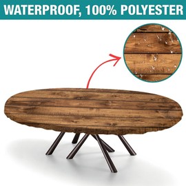 Plxthrk Fitted Oval Elastic Edge Tablecloth, Brown Wood Grain Table Cover, Great for Home Kitchen/Parties/Holiday Dinner, Fits for 48 x 68 Oval Table