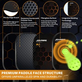 JOYAIRE Pickleball Paddles Set of 2, USAPA Standard Fiberglass Pickleball Set, Lightweight Honeycomb Core Pickle Ball Rackets, Pickle Ball Paddle with 4 Pickleball Balls & Bag for Adults, Beginners