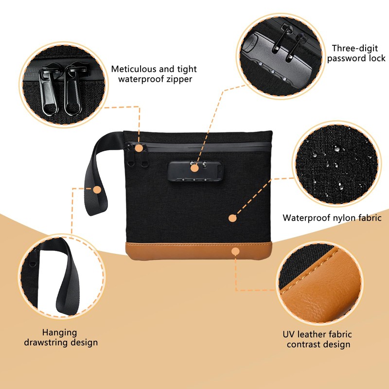 RHBTH Anti-Geruchs-Tasche mit Zahlenschloss, 20x18.8 cm sichere wasserdichte Geldtasche, Carbonfutter,