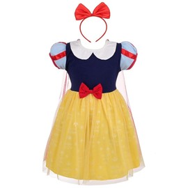 Lito Angels Princess Snow White Costume Fancy Tulle Dress with Cape and Red Bow Hair Hoop for Baby Girls Age 18-24 Months, Yellow 099 (Tag Number 100)