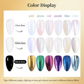 editTime 6 Boxes Moonlight White Chrome Nail Powder Transparent Color Aurora Pearl Magic Clear Pearlescent Mirror Effect Holographic White Shimmer Sugar Pigment Dust Nail Glitter (6 Color Moonlight)