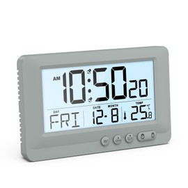 AMIR Travel Alarm Clock Battery Operated, LCD Display Digital Clock, 5-Minute Snooze, 5-Second Backlight, 2 Alarms, Low Battery Alert, Alarm Clock for Bedroom,Travel-Grey (Batteries Not Included)