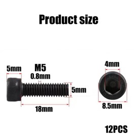 Vroxdrez Bicycle Screws Set of 12 M5 x 18 mm Stem Screws - Tab Holder Screws Taper Head for MTB City Bike (Black)