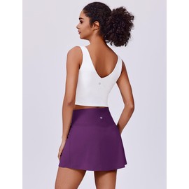 PINSPARK Golf Skirts for Women V Waisted Tennis Skorts Lightweight Athletic Skirt Stretchy Workout Skort with Pockets, Dark Purple Medium