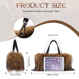 Fecialy Faux Fur Tote Bag for Women Fluffy Handbags Plush Crossbody Shoulder Bag Furry Hobo Purse