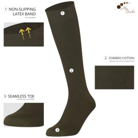 Mysocks Unisex Knee Socks Long Socks Made of Extra Fine Combed Cotton Seamless Toe Soft Latex Band, khaki
