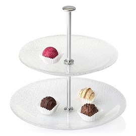 Leonardo Pralina 2-stöckige Etagere, 2-teilig, rund, klares Strukturglas, 024610