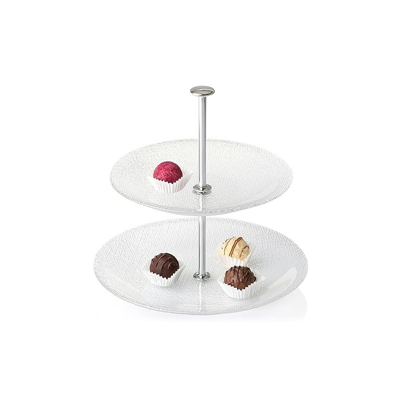 Leonardo Pralina 2-stöckige Etagere, 2-teilig, rund, klares Strukturglas, 024610