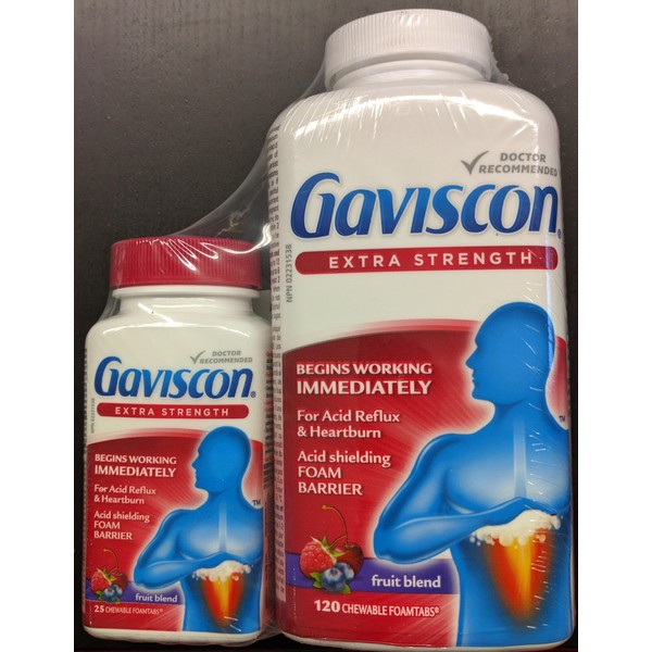 Gaviscon Extra Strength 120 Pack + BONUS 25 Tablet Travel Pack