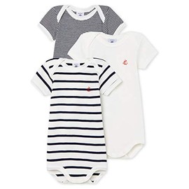 Petit Bateau Unisex Baby Bodysuit, Pack of 3, white, blue