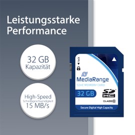 MediaRange SDHC Memory Card 32 GB - Speed Class 10, Read Speed up to 45 MB/s, External Data Memory for Mobile Devices such as Digital Cameras or Smartphones
