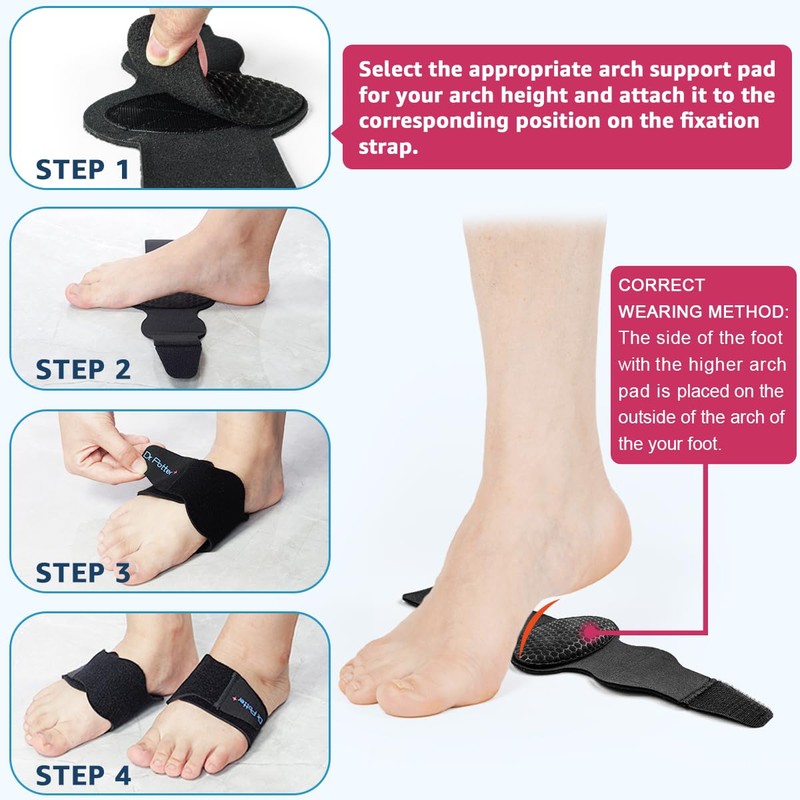 DR. POTTER+ Arch Support, Plantar Fasciitis Relief Adjustable Compression Bands