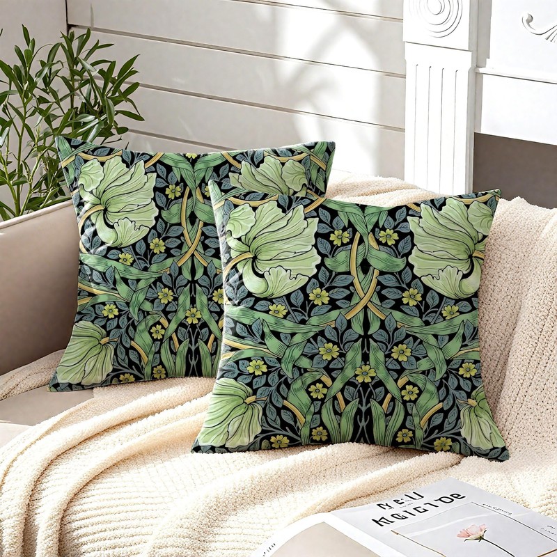 HUASHUZI Cushion Covers William Morris 45x45cm Green Leaf Decorations Double