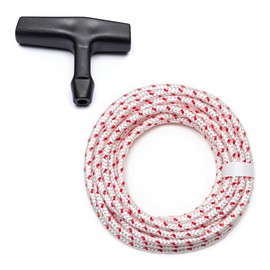 DF QUALITY 10 Metres High-Quality Starter Rope Red/White Includes 1 Starter Handle for Chainsaw, Lawn Mower, Garden Tools, Construction Equipment, Boat Kart RC Braided Cord, Starter Rope (3.0 mm x 10