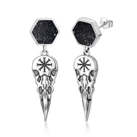 Raven Earrings for Men Women 925 Sterling Silver Viking Raven Stud Earrings with Black Agate Nordic Pagan Jewelry Gifts for Men Women