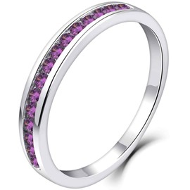 YL Women's Eternity Ring 925 Sterling Silver Cut 12 Birthstone 5A Cubic Zirconia Anniversary Engagement Ring, Silver, Amethyst