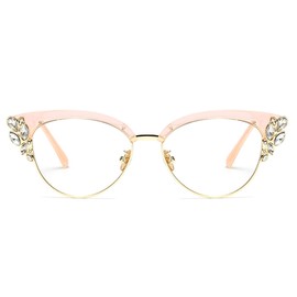 bullabulling Rhinestones Bling Bling Cateye Reading Glasses Women Blue Light Blocking (pink, 2.5)