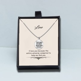 LeCalla 925 Sterling Silver Love you Deeper than the Ocean Quote Charms Necklace Pendant for Teen Women