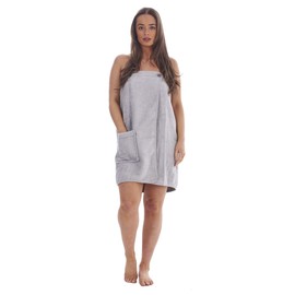 Ladies Towel Wrap 100% Cotton Highly Absorbent Terry Soft Sarong Towel Shower Spa Sauna Beach Gym Towelling Robe Cover-Up (Silver Grey, S/M)