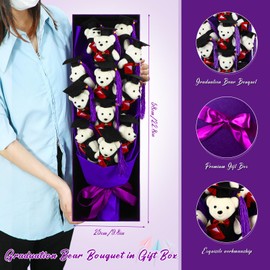 Sumind Class of 2025 Graduation Doctoral Bear Bouquet Gift Box Set 12 Pcs Graduation Bear Stuffed Animal and Black Wrapped Box for Photo Decorations Classroom Exchange Gift(Purple)