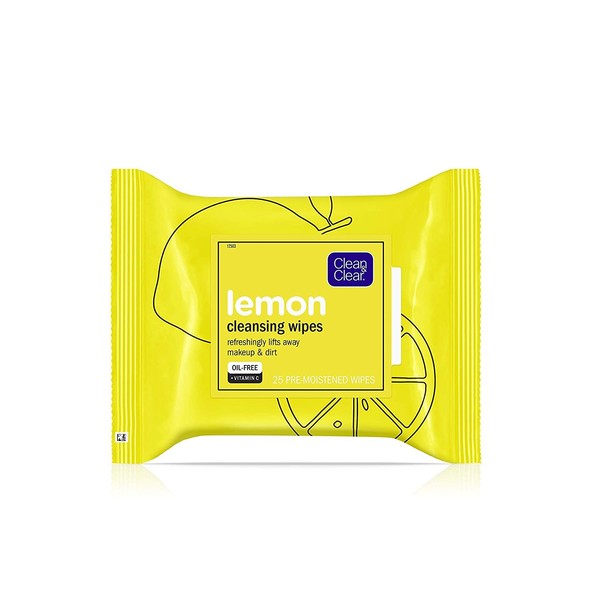 Clean Clear Lemon Face Cleansing Wipes with Vitamin C, 25 Pre-moistened Wipes