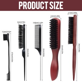 5 Pcs Slick Back Hair Brush, Premium Boar Bristle Hair Brush Natural Slick Back Brush with Plastic Comb and Eyebrow Brush for Hair Beard Detangling and Styling