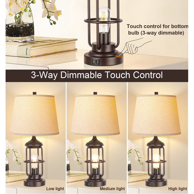 QiMH Table Lamp Set of 2 with USB Ports, Touch