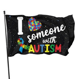 I Love Someone With Autism Flag 3x5 Ft Fade Proof Outdoor/Inside Autism Awareness Puzzle Piece Inspirational Breeze Flag Garden House Home Decor Double Stitched With Metal Grommets
