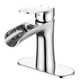 VOTON Chrome Bathroom Faucets Single Handle Waterfall Sink Faucet One Hole or Three Holes with Deck Mount Vanity Farmhouse RV Vessel Basin Faucet