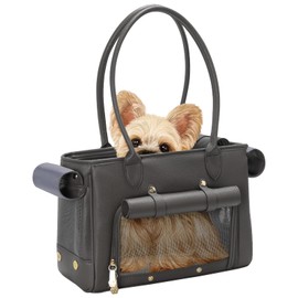 Minsong Fashion Pet Carrier Purse for Small Cat and Dog, Luxury Pu Soft-Sided Tote Bag with Large Pockets for Dogs and Puppies (Black, 13.6" L x 6" W x 10.0" H)