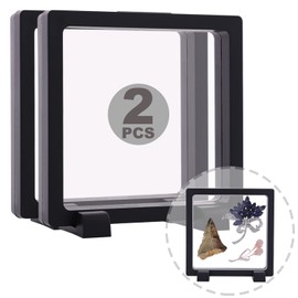 2 Set 6.3 Inch 3D Floating Display Frame Case for Jewelry, YITOU Challenge Coin Display Frame Display Stands Case Holder for Fossil, Rock, Gemstones, Megladon Tooth, Specimens, Floating Frame Case