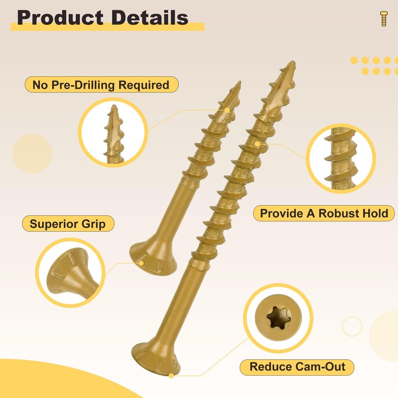 METALLIXITY Deck Screws (#8x2") 200Pcs, Carbon Steel Wood Screw Decking