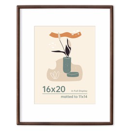 16x20 Wood Frames Solid Walnut Wood Picture Frame Matted to 11x14 Handcrafted Rounded Cornerwith HD Tempered Glass Tabletop or Wall Mount Display, 1 Pack