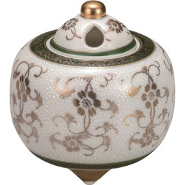 Japanese Traditional Porcelain Kutani Yaki(Ware) Incense Burner Beautiful Gold Clematis Flowers Pattern (Tessen) in Wooden Box Made in Japan