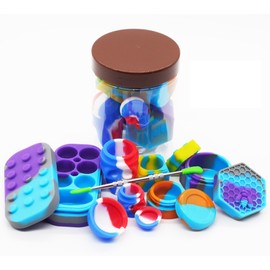 KUVIS 3ml 7ml 15ml 26ml Silicone Wax Containers Multi-compartment Concentrate Hexagon Skull Jars with Carving Tool (Set of 7)
