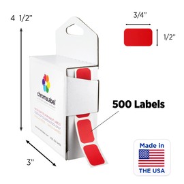 ChromaLabel 0.50 x 0.75 Inch Permanent Color Code Rectangle Labels, 500 per Dispenser Box, Red