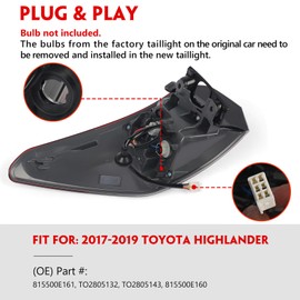 Huray Right Outer Tail Light for Toyota Highlander 2017-2019 Passenger Side LED Taillight Lamp Assembly Replacement for TO2805132 815500E161