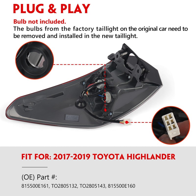 Huray Right Outer Tail Light for Toyota Highlander 2017-2019 Passenger