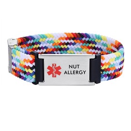 AOAMID Comfortable Medical Alert Bracelets for Men Women kids Adjustable Elastic medical id Bracelets (Rainbow,NUT Allergy)