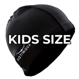 AqtivAqua Kids Swimming Caps for Kids Swim Cap Kids Girls Boys Youth Hat (Black color, Kids size)