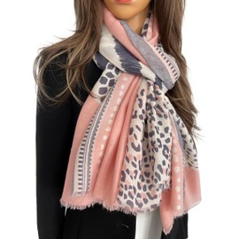 The Accessory Co. Ladies Large Leopard Print Scarf for Women, Animal NHS Colourful Rainbow Bright Striped, Shawl Wrap Long Neck Scarf (Baby Pink)