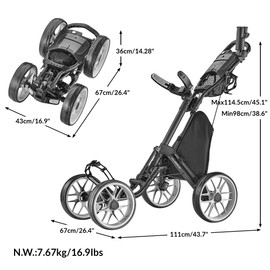 caddytek Caddycruiser One Version 8 - One-Click Folding 4 Wheel Golf Push Cart, Dark Grey