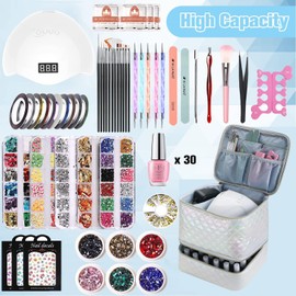 CTWWFS Nail Polish Organizer and Nail Lamp Case, Nail Kit Organizer Holds 30 Bottles (15ml - 0.5 fl.oz) and a Nail Lamp, Nail Polish Carrying Case with Manicure Tools Storage Sections (White)