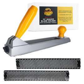 Dura-Gold 10" Shaver Blade Holder with Adjustable Handle and 2 Standard Cut Replacement Blades, 1/2 Round and Flat - Cheesegrater Hand Planer Tool for Auto Body Filler, Woodworking, Drywall Rasp, File
