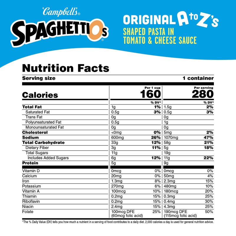 SpaghettiOs Original A to Z's Canned Pasta, Healthy Snack for