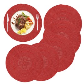MaoXinTek Round Cotton Placemats, 35.5 cm Easy Care Washable Braided Placemats for Kitchen, Dining Table, Party Decor (Set of 6)
