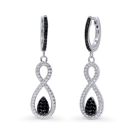 BERRICLE Sterling Silver Black and White Black Cubic Zirconia CZ Woven Dangle Drop Earrings for Women, Rhodium Plated