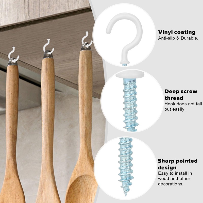 FINEASY Pack of 75 Screw Hooks, White, 6 Sizes, Ceiling